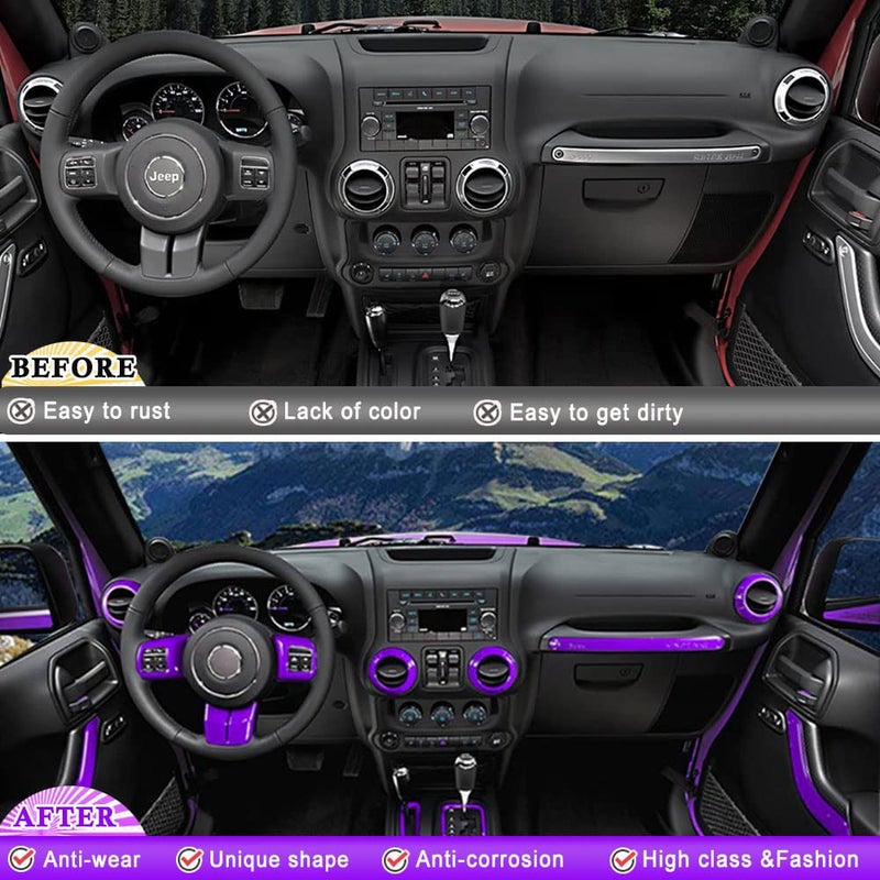 Opall 18 PCS Full Set Interior Decoration Trim Kit,Interior Door Handle Cover Trim,Copilot Handle Cover Trim,Air Conditioning Vent Cover Trim, for Jeep Wrangler JK JKU 2011-2018 4-Door (Purple) - Image 3